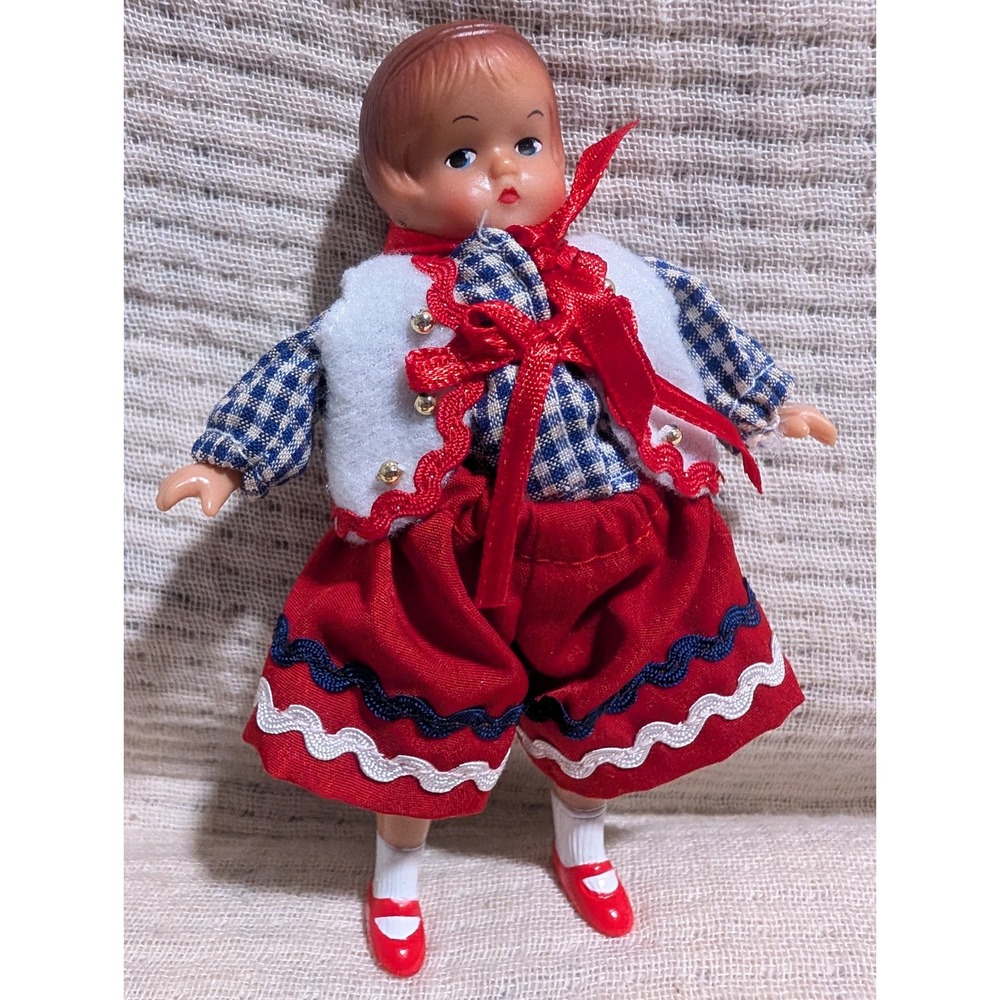 Vintage Traditional Folk Doll Boy Dutch Costume Outfit Red Blue White